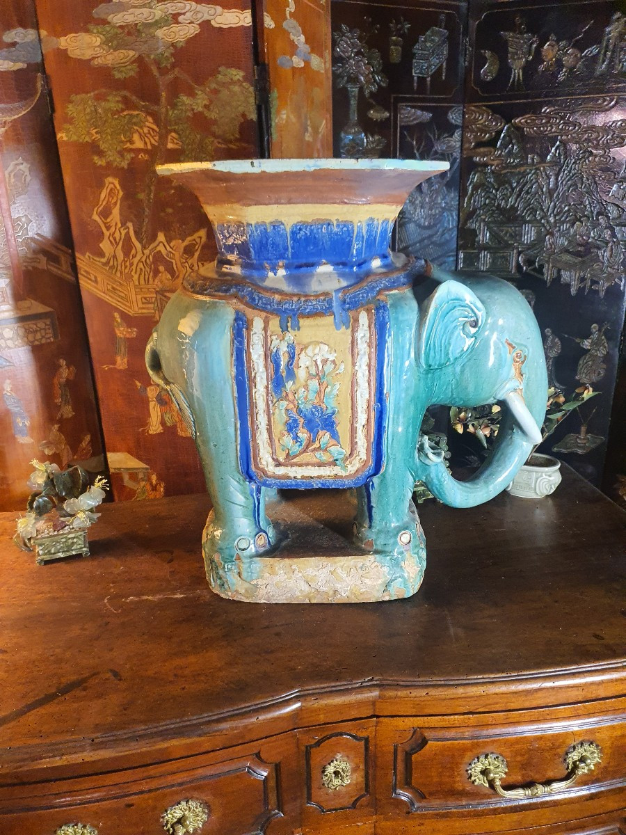 éléphant Céramique, Tabouret Sellette, Bien Hoa Vietnam. 