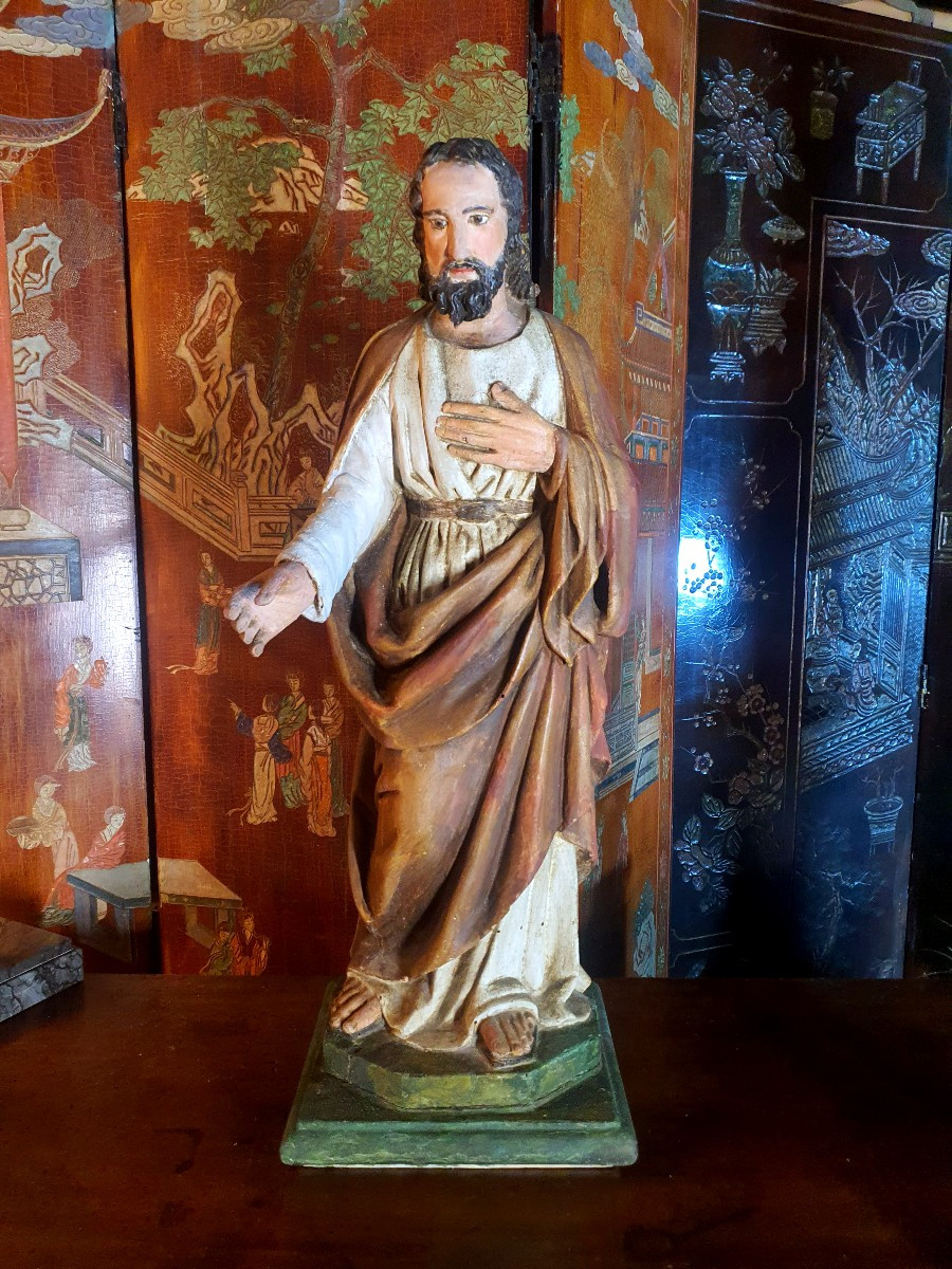 Sculpture bois polychrome Saint Joseph XVIII siècle. -photo-2
