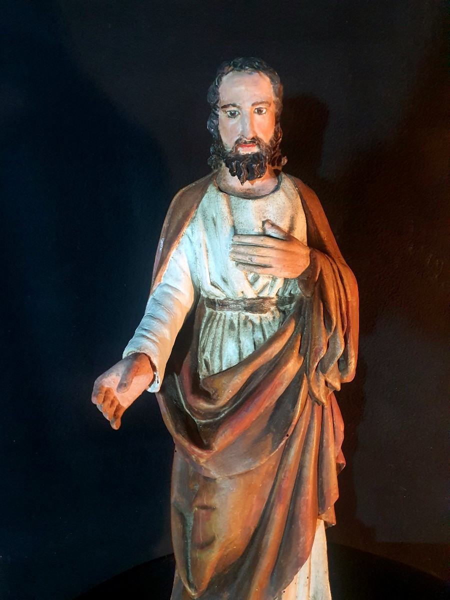 Sculpture bois polychrome Saint Joseph XVIII siècle. -photo-7