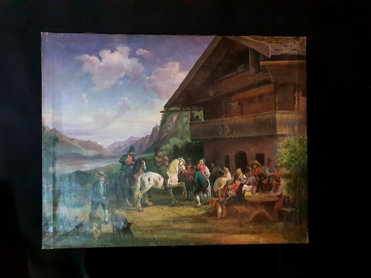 Painting, Hunting Scene, Mountain, Dutch Or Austrian-swiss School. -photo-3