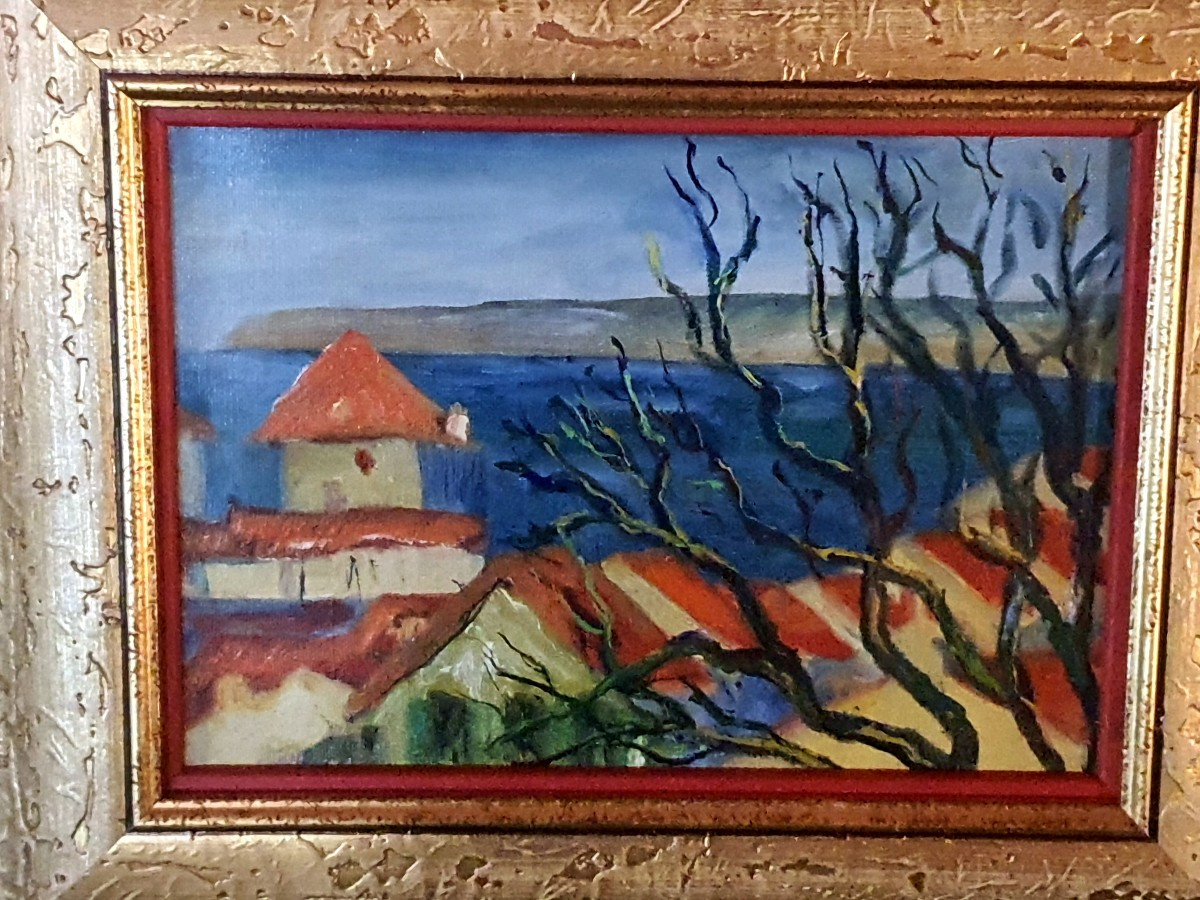 Tableau paysage Henry d Anty.Baie de St Tropez.-photo-1