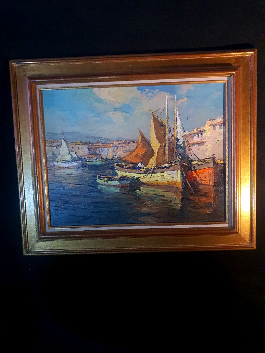 Saint Tropez Painting, Seascape, René Perrot. -photo-2