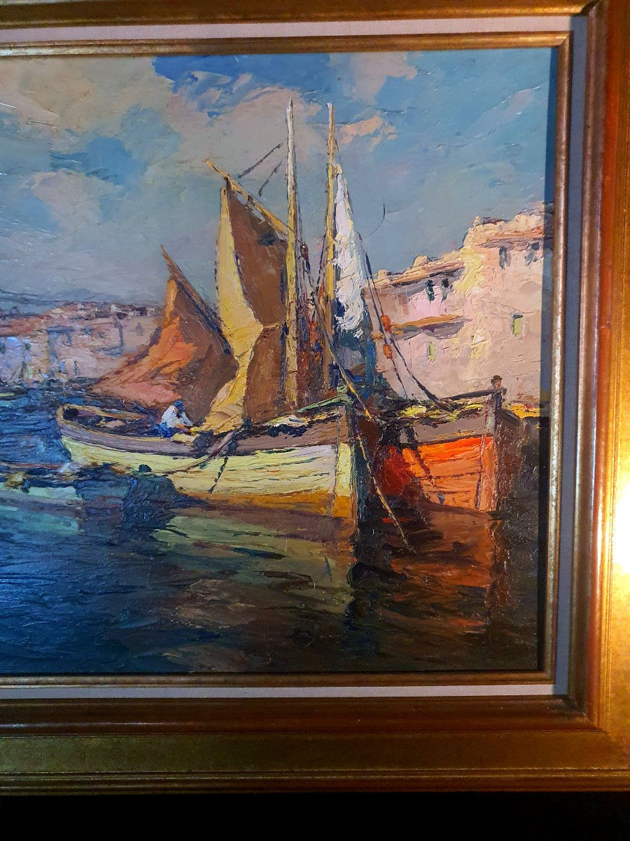 Saint Tropez Painting, Seascape, René Perrot. -photo-3