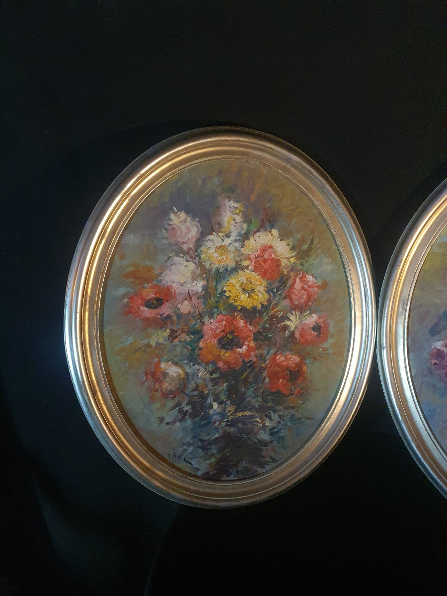 Paires de tableaux, bouquets de fleurs, Josep Buch.-photo-3