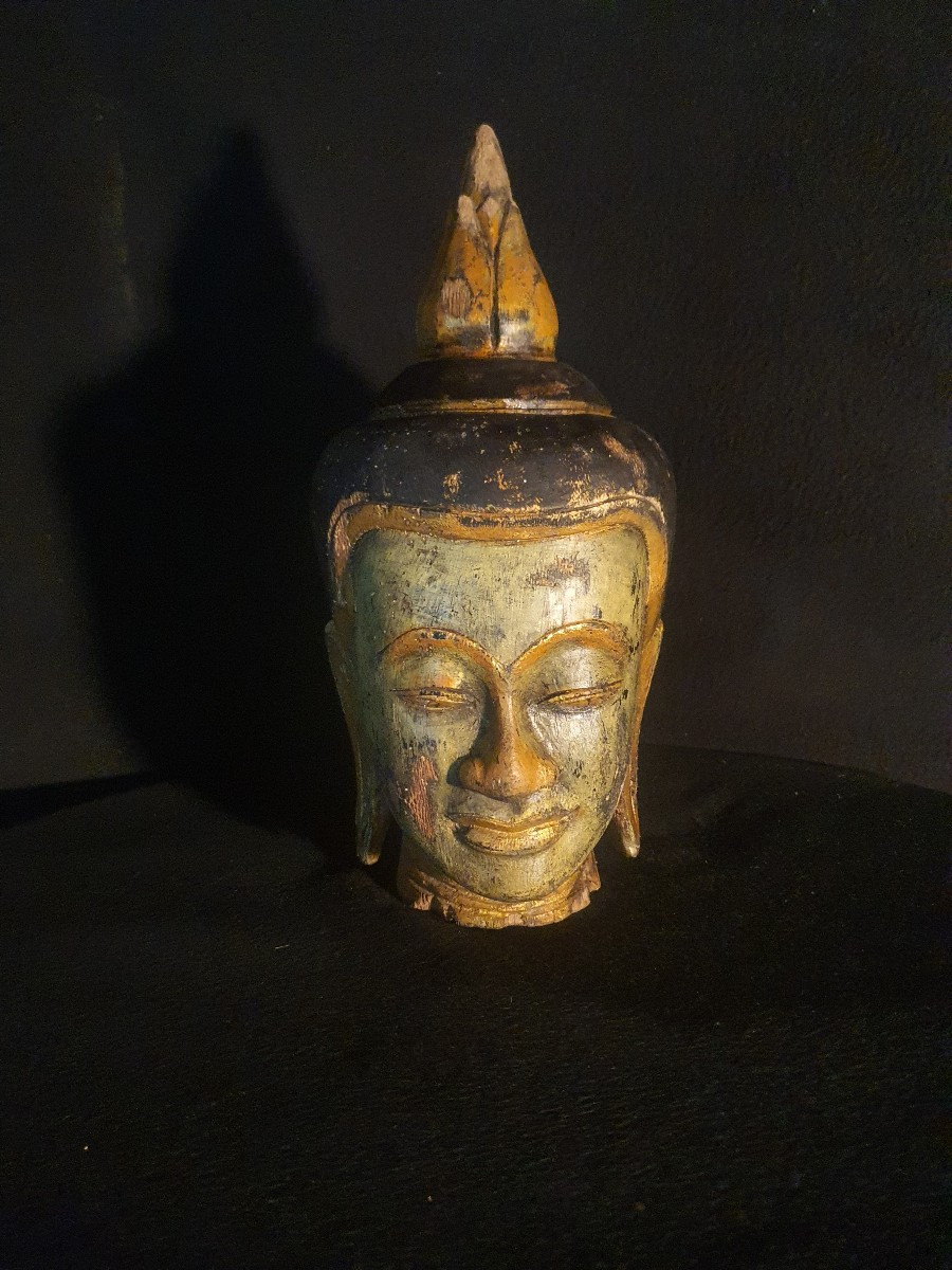 Carved Wooden Buddha Head, Thailand. -photo-3