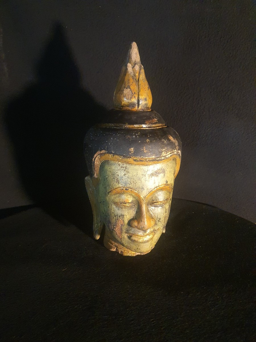 Carved Wooden Buddha Head, Thailand. -photo-4