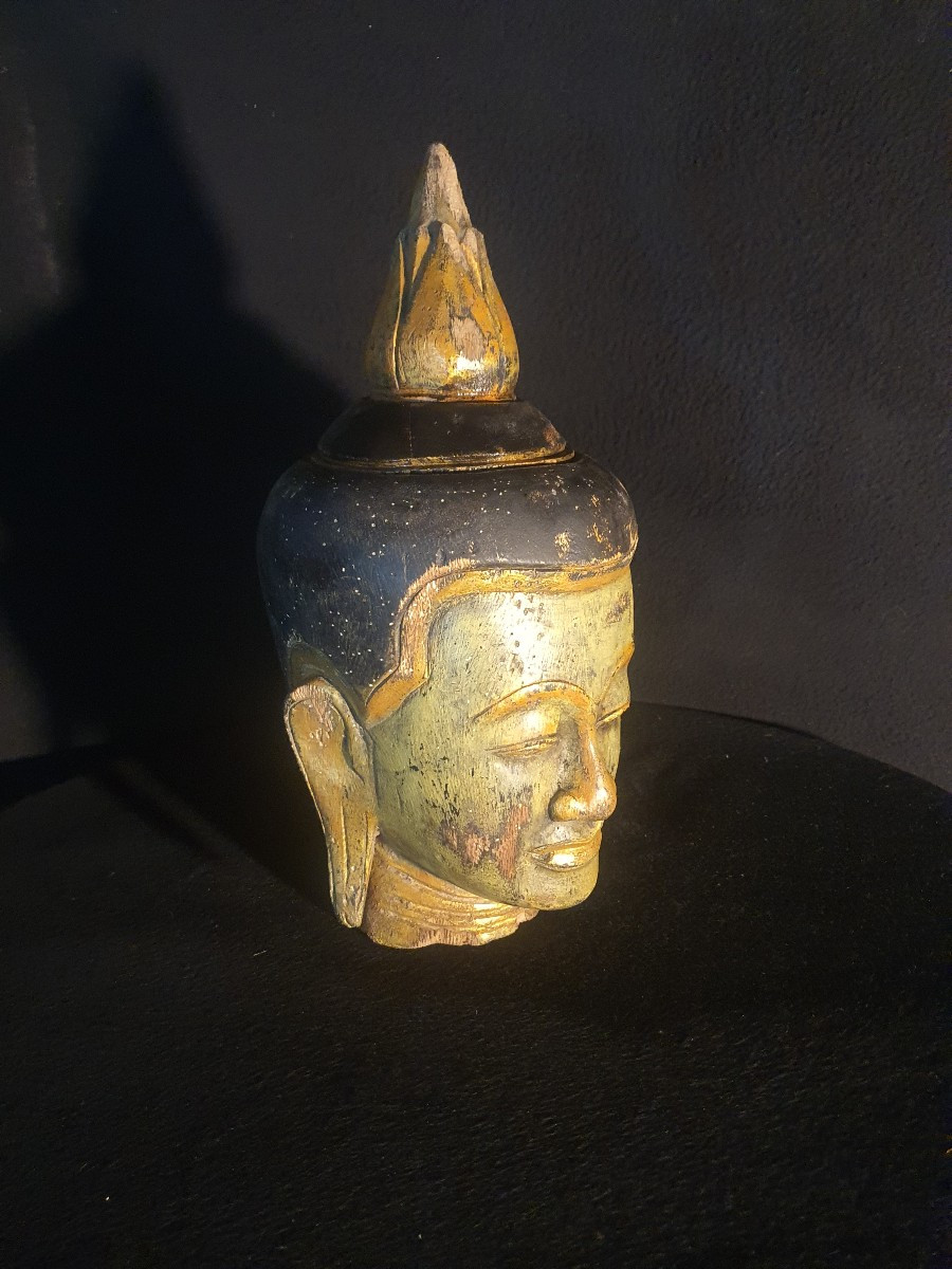 Carved Wooden Buddha Head, Thailand. 