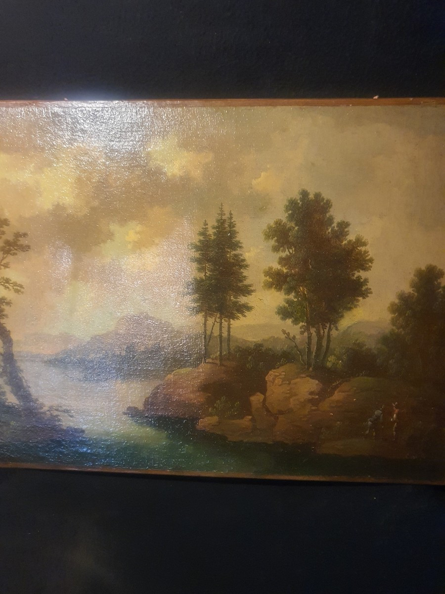 Tableau paysage XVIII siècle école Pillement. -photo-1