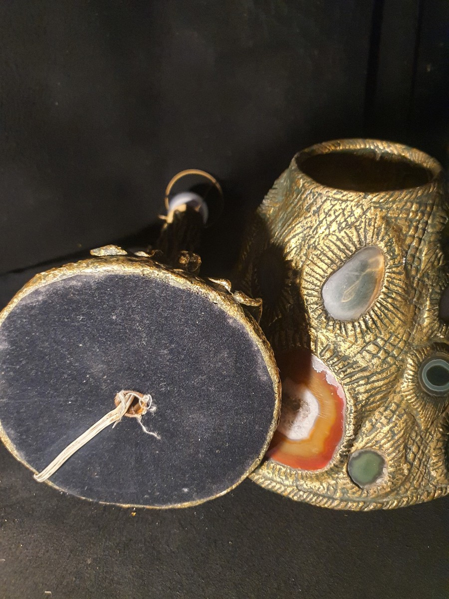 Vintage Brutalist Lamp With Agate Pieces. -photo-4