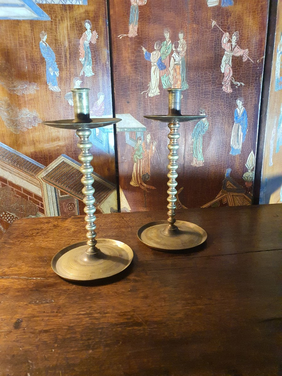 Pair Of Late Louis XIII Candlesticks, 17th Century -photo-2
