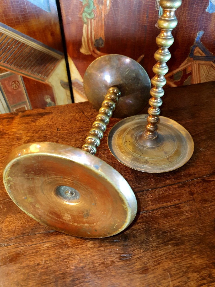 Pair Of Late Louis XIII Candlesticks, 17th Century -photo-4