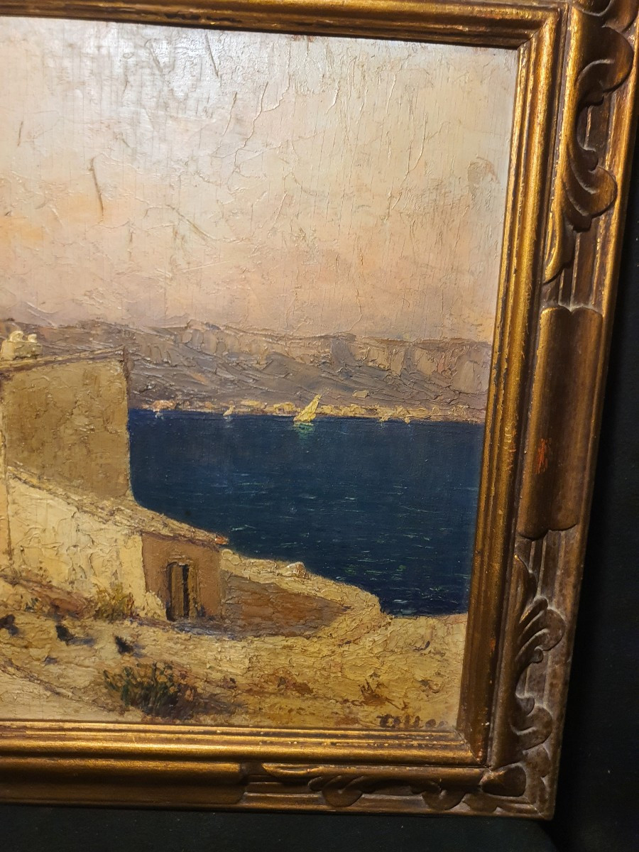 Tableau paysage Côte d Azur, art déco. -photo-3