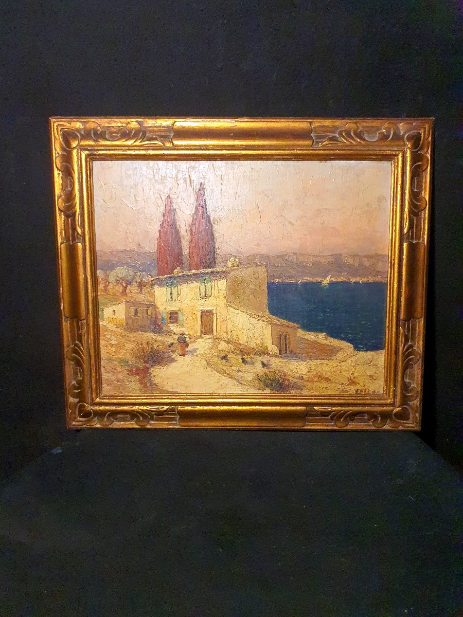 Tableau paysage Côte d Azur, art déco. -photo-1