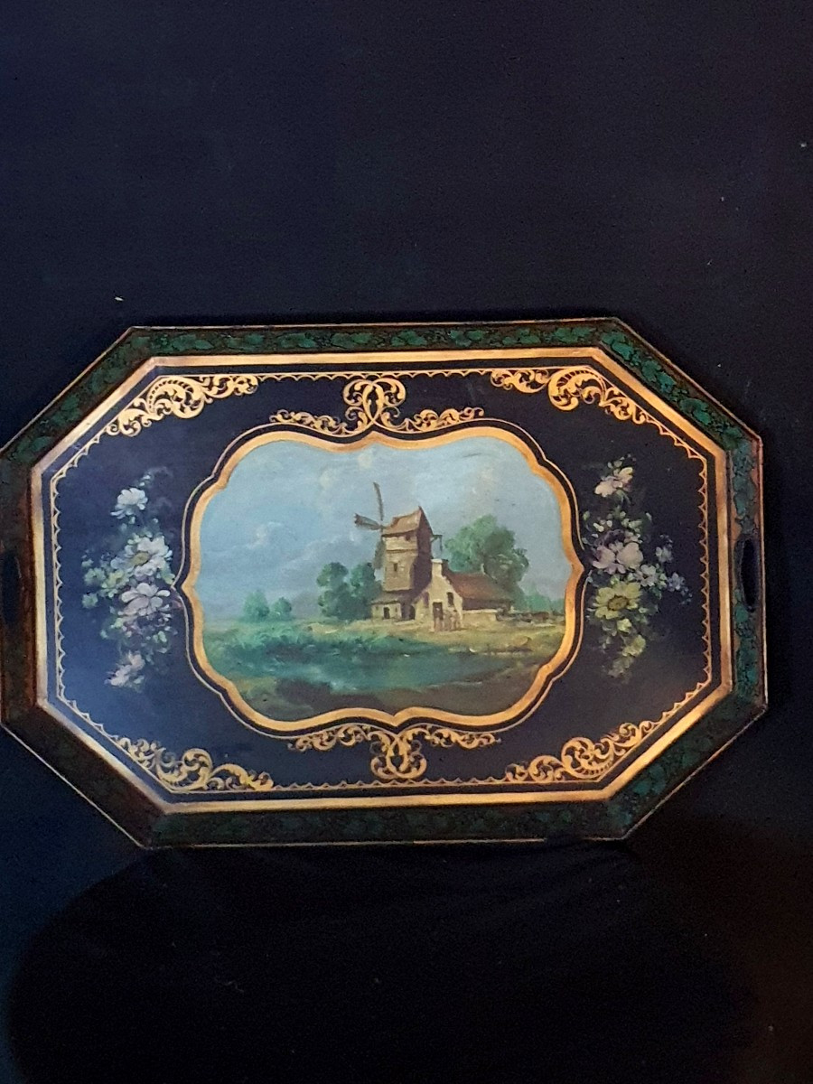 Plateau tôle peinte XIX siècle. -photo-2