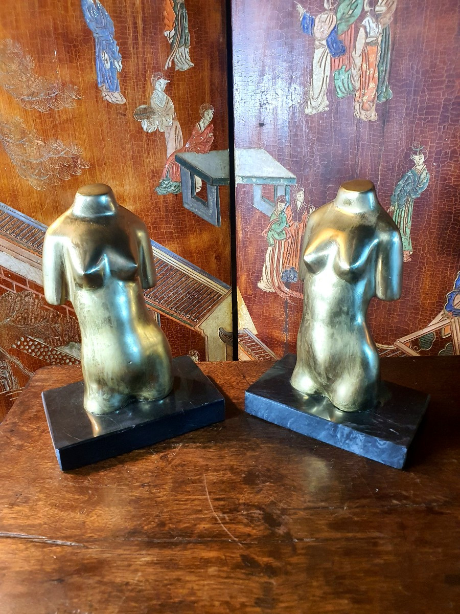 Pair Of Gilded Bronze Female Sculptures. 