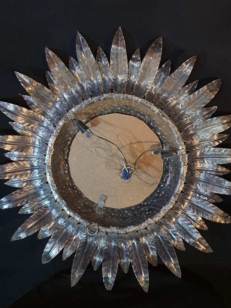 Miroir soleil métal doré. -photo-3