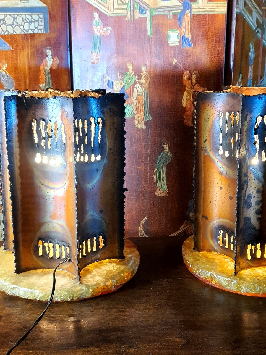 Pair Of Accolay Brutalist Lamps. -photo-2