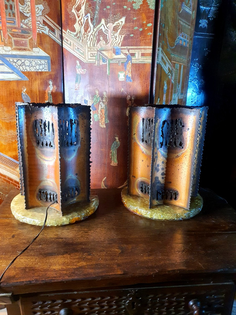 Pair Of Accolay Brutalist Lamps. -photo-3
