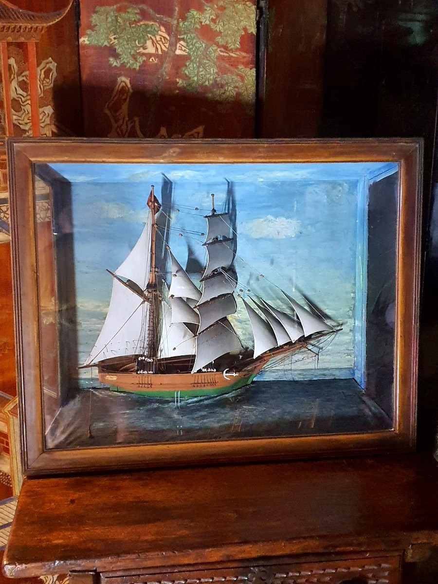 Large 19th Century Sailing Ship Diorama. 