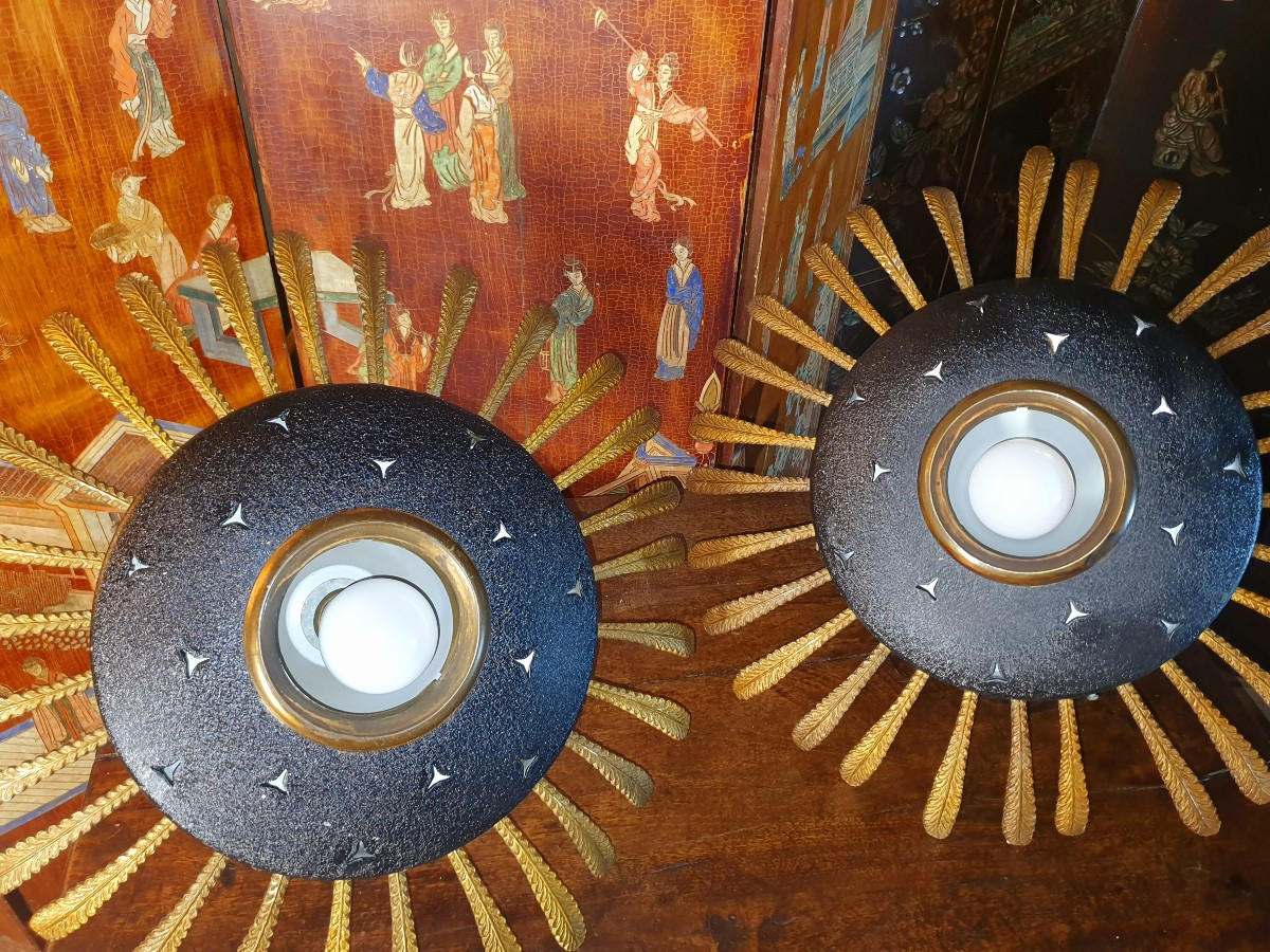 Pair Of Gilbert Poillerat-style Sun Lamps. -photo-3