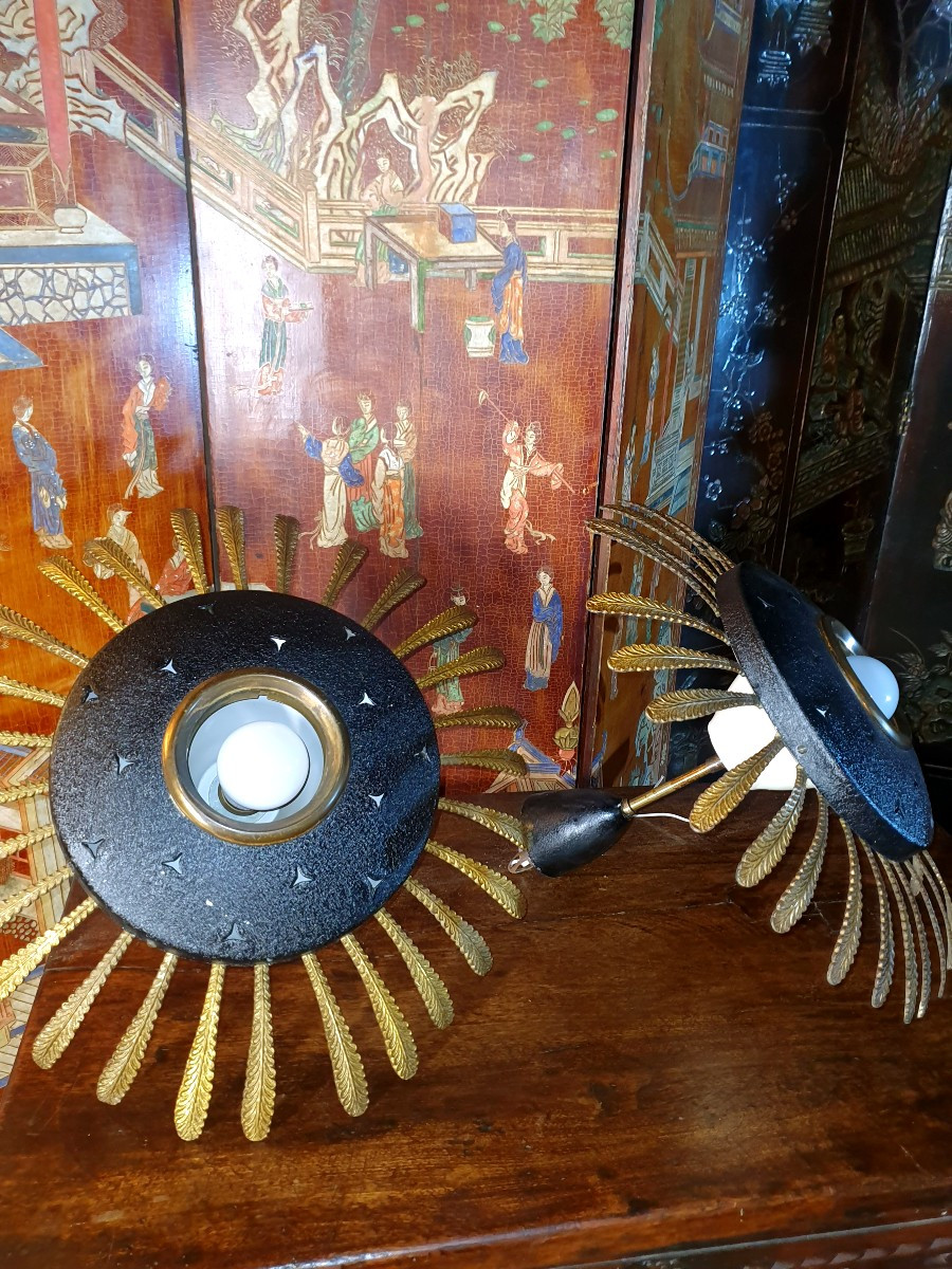 Pair Of Gilbert Poillerat-style Sun Lamps. -photo-1