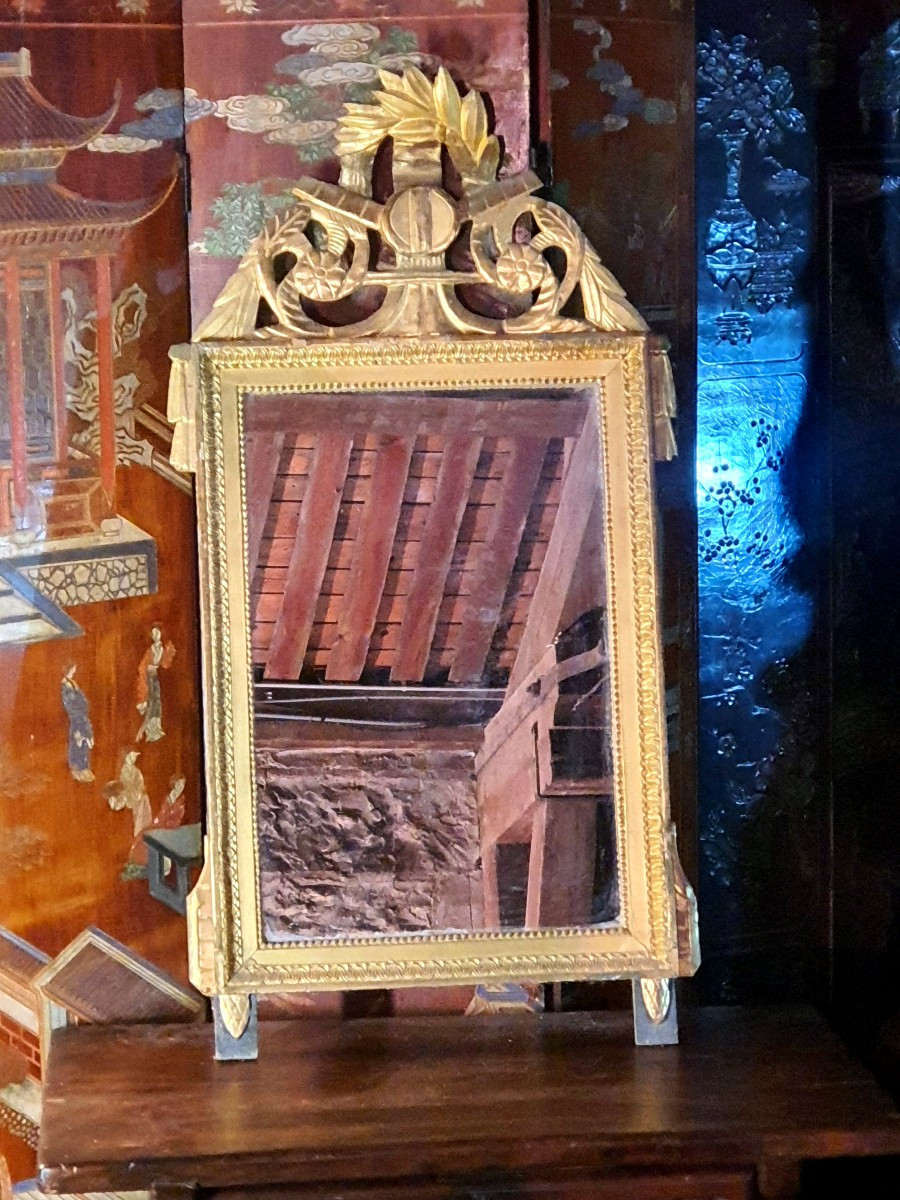 Grand miroir Louis XVI, XVIII siècle, bois doré. -photo-2