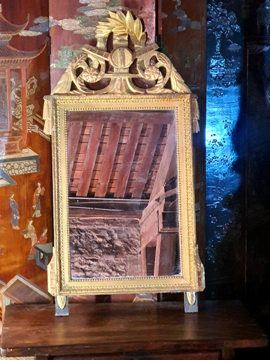 Grand miroir Louis XVI, XVIII siècle, bois doré. -photo-3