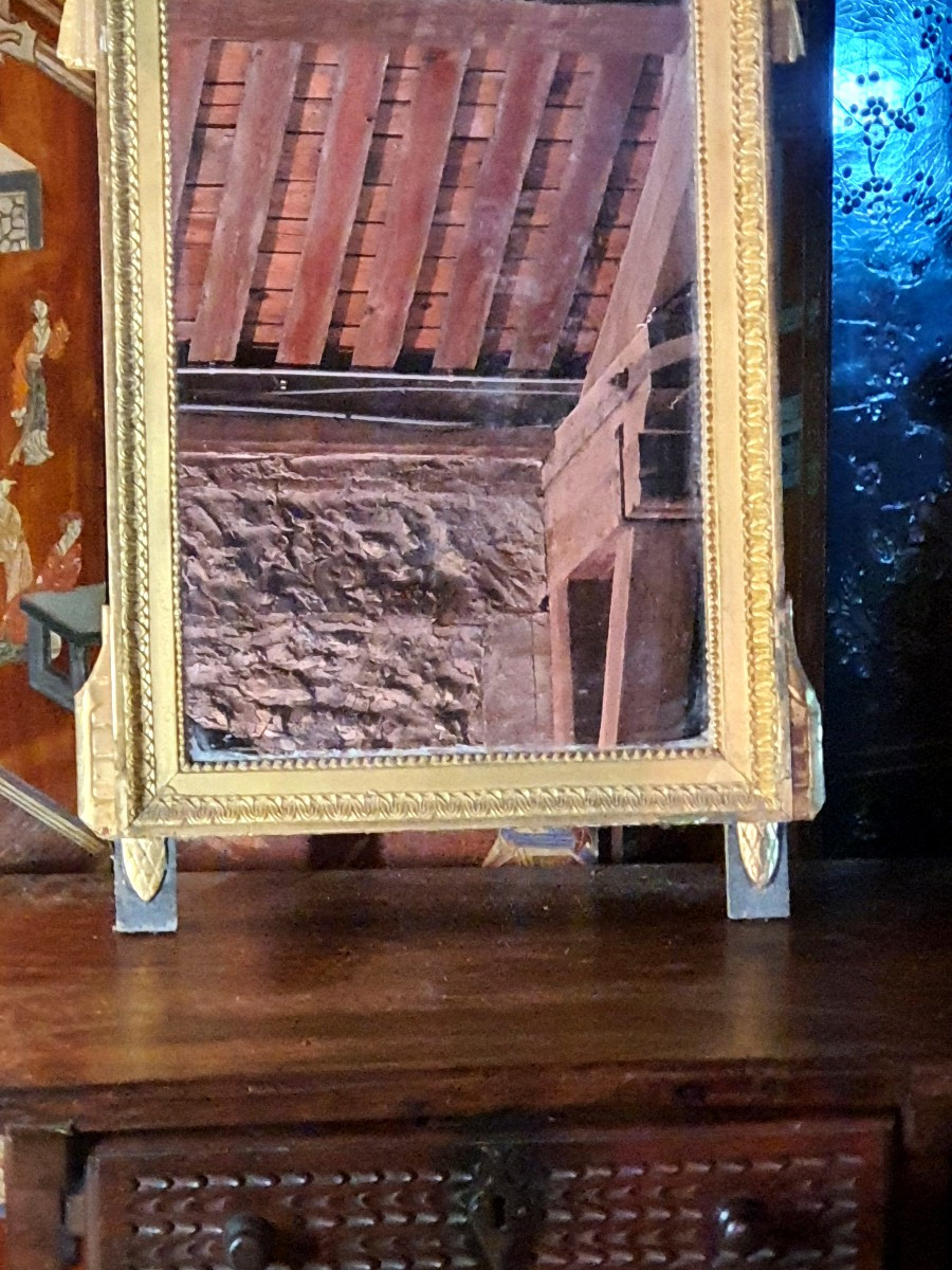 Grand miroir Louis XVI, XVIII siècle, bois doré. -photo-1