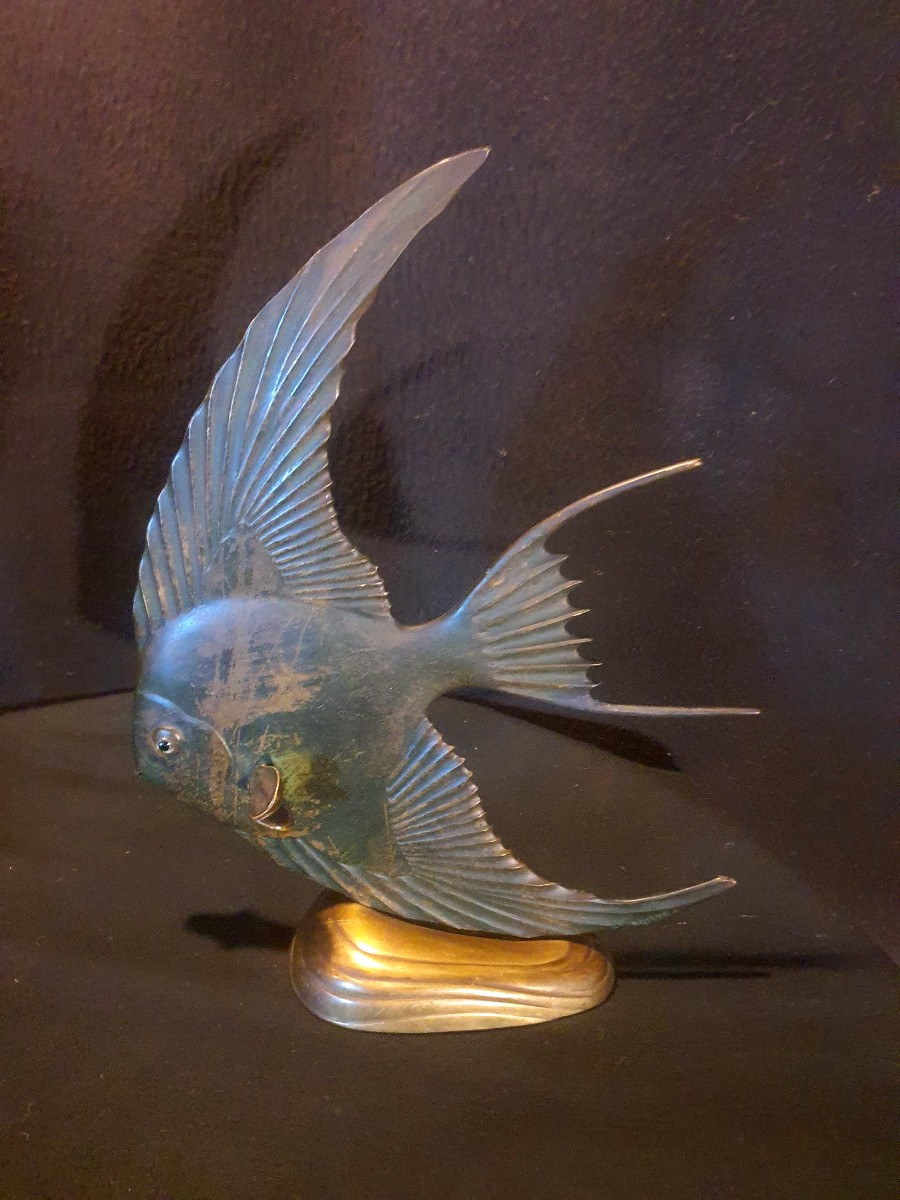 Sculpture art déco bronze,  poisson. -photo-3