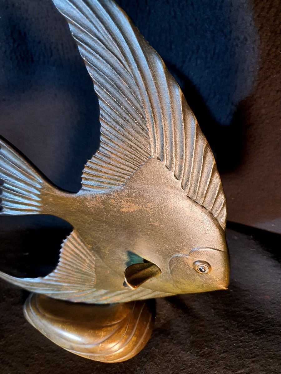 Sculpture art déco bronze,  poisson. -photo-2
