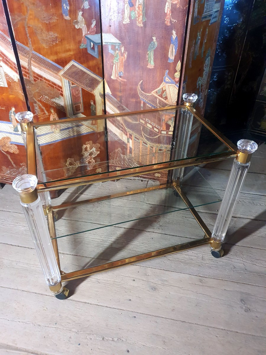 Side Table, Gilded Brass And Glass. -photo-2