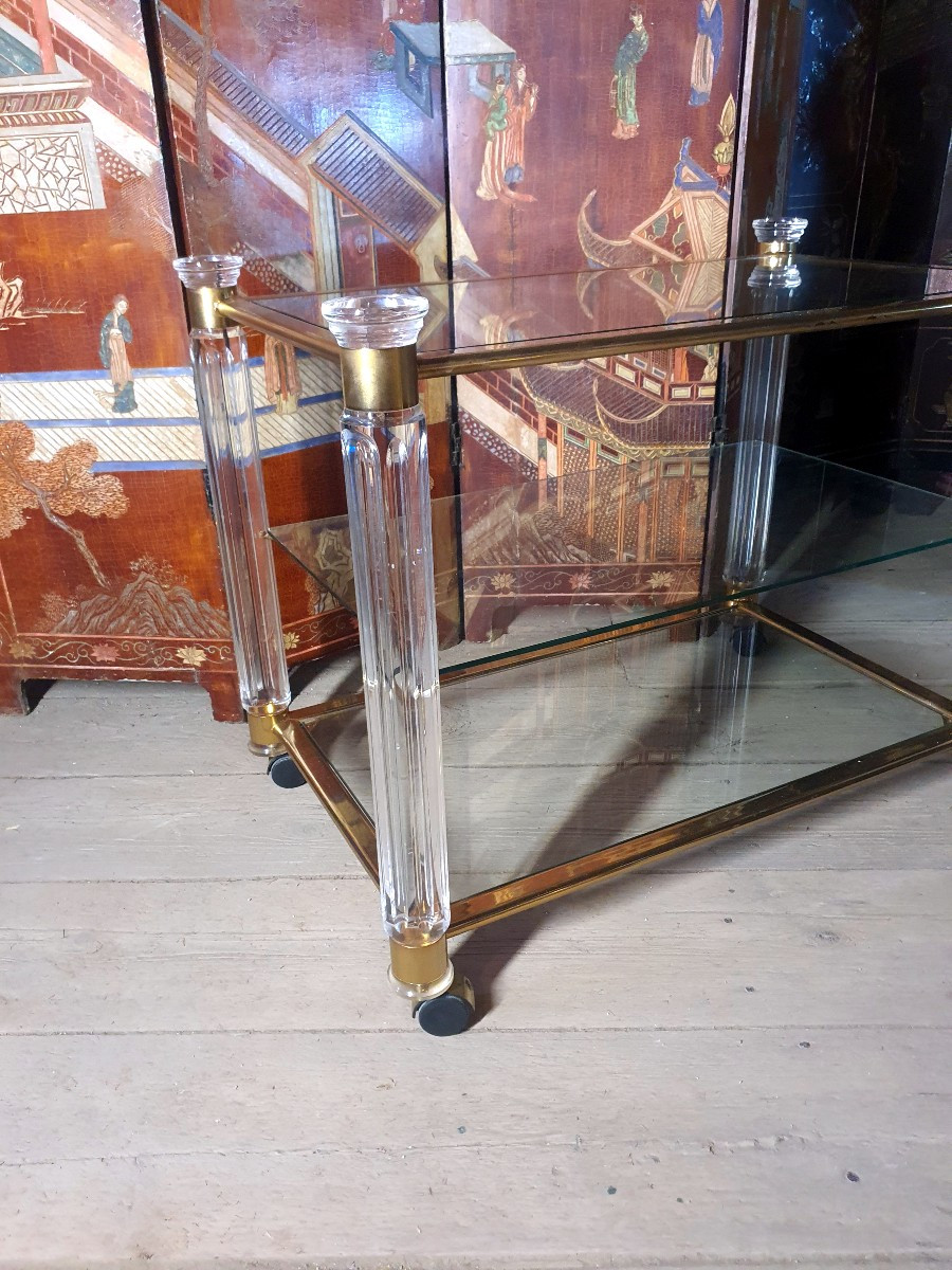Side Table, Gilded Brass And Glass. -photo-3