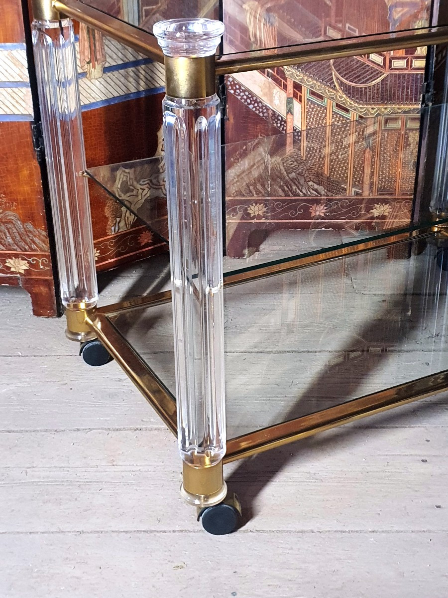 Side Table, Gilded Brass And Glass. -photo-4