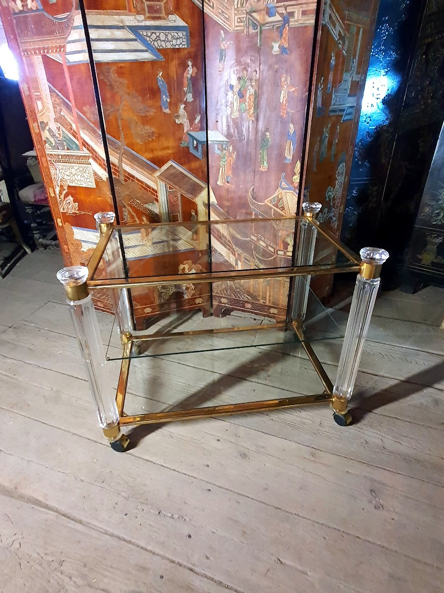 Side Table, Gilded Brass And Glass. -photo-2