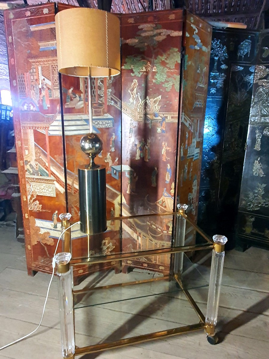 Side Table, Gilded Brass And Glass. -photo-3