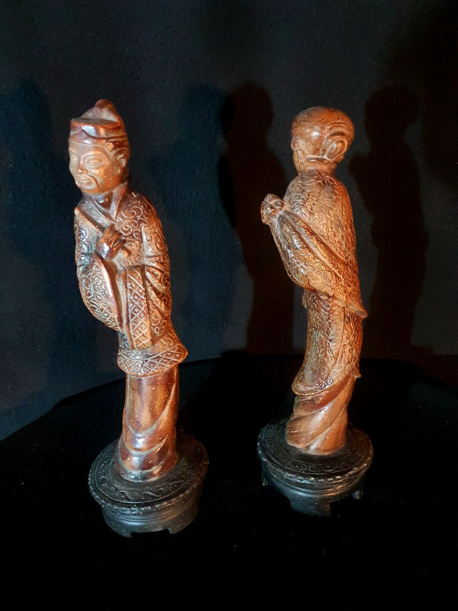 Pair Of Chinese Figures, Terracotta.-photo-3