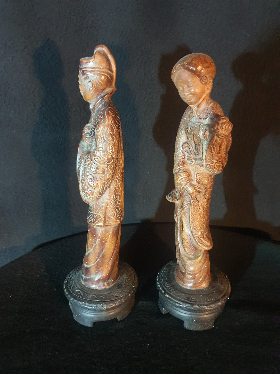 Pair Of Chinese Figures, Terracotta.-photo-1