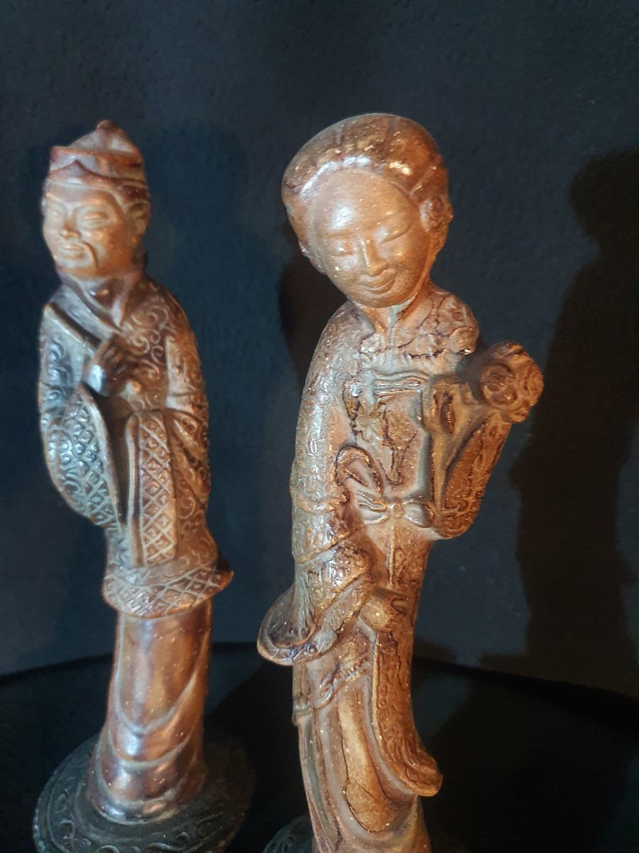 Pair Of Chinese Figures, Terracotta.-photo-2