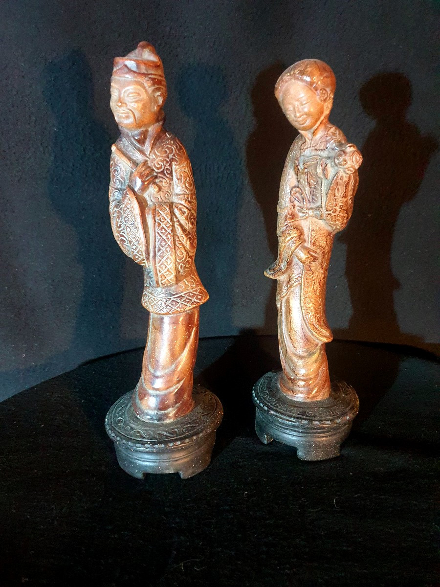 Pair Of Chinese Figures, Terracotta.