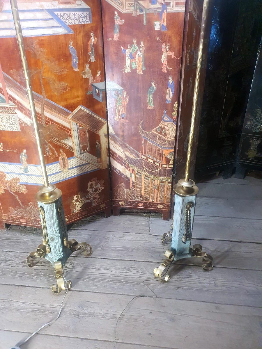 Paire de lampadaires esprit Gilbert Poillerat.-photo-3