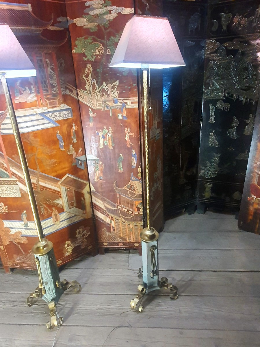 Paire de lampadaires esprit Gilbert Poillerat.-photo-2