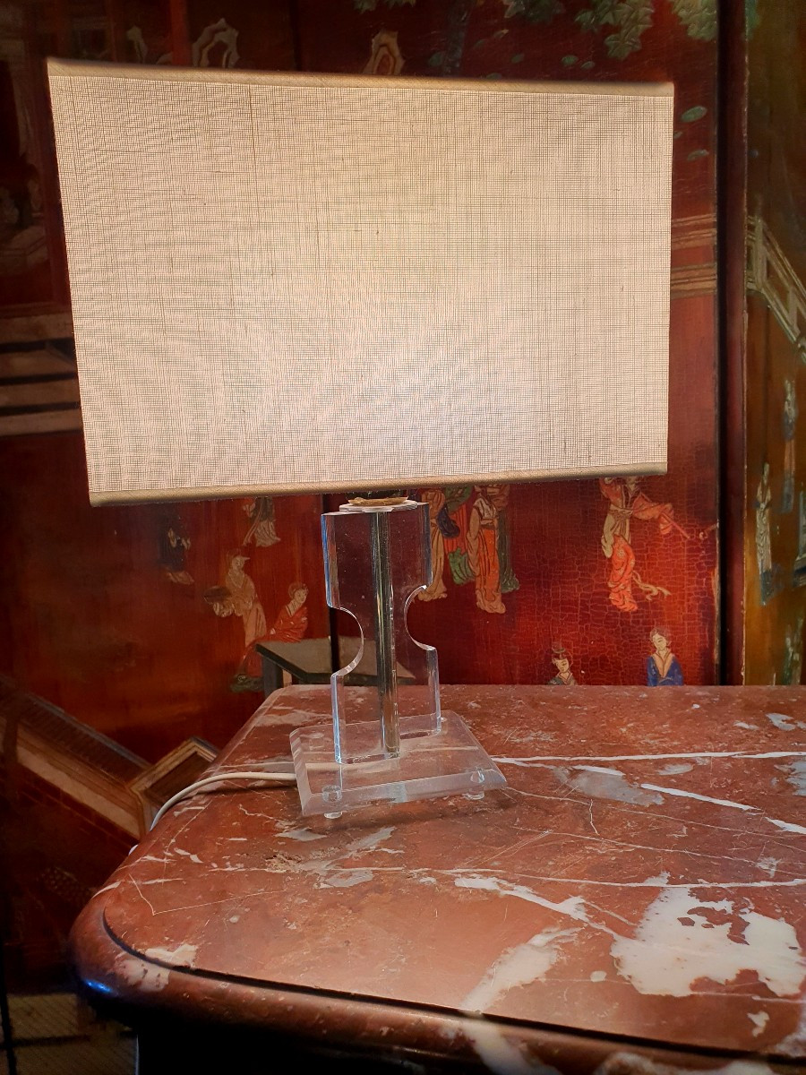 Paire de lampes vintage lucite esprit David Lange.-photo-3