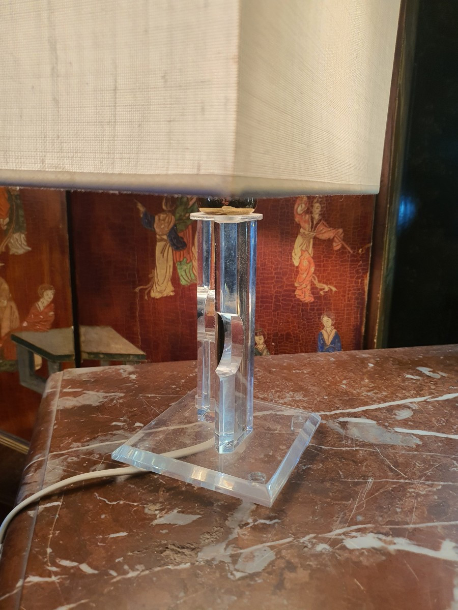 Paire de lampes vintage lucite esprit David Lange.-photo-1