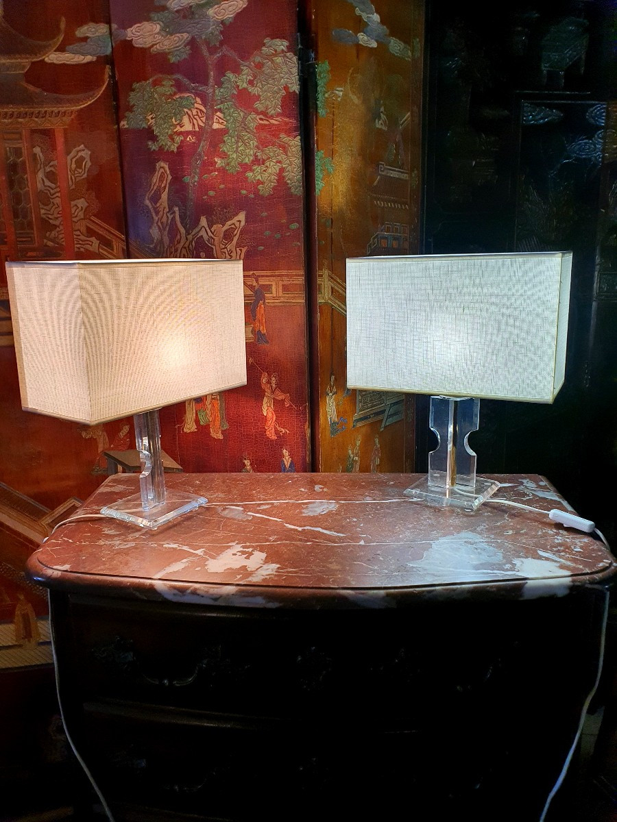 Paire de lampes vintage lucite esprit David Lange.-photo-3