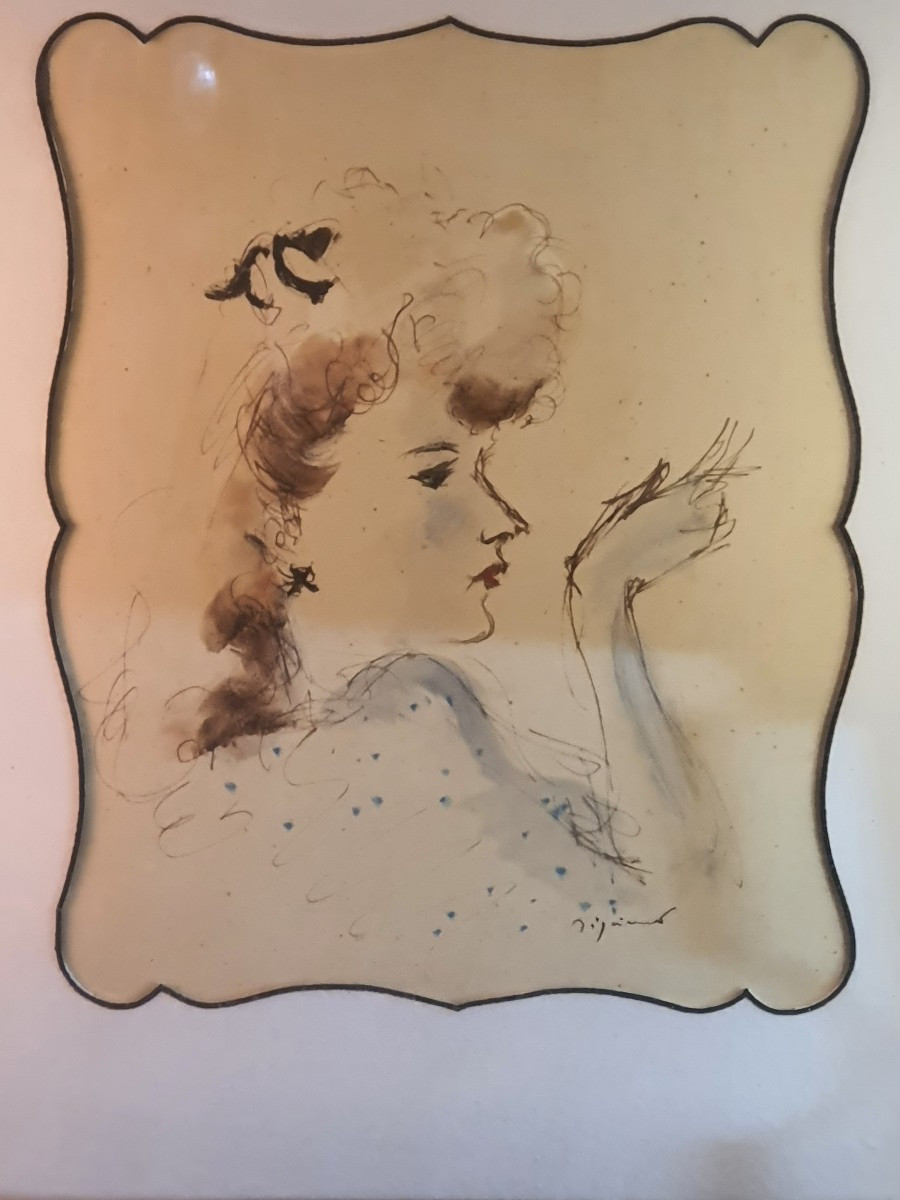 Tableau art déco portrait jeune femme Dignimont.-photo-3