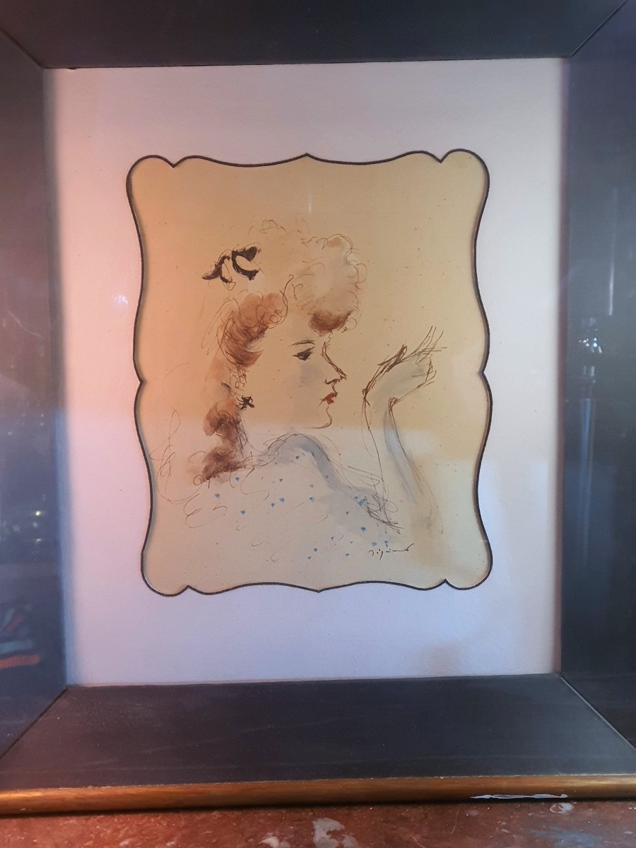 Tableau art déco portrait jeune femme Dignimont.-photo-3