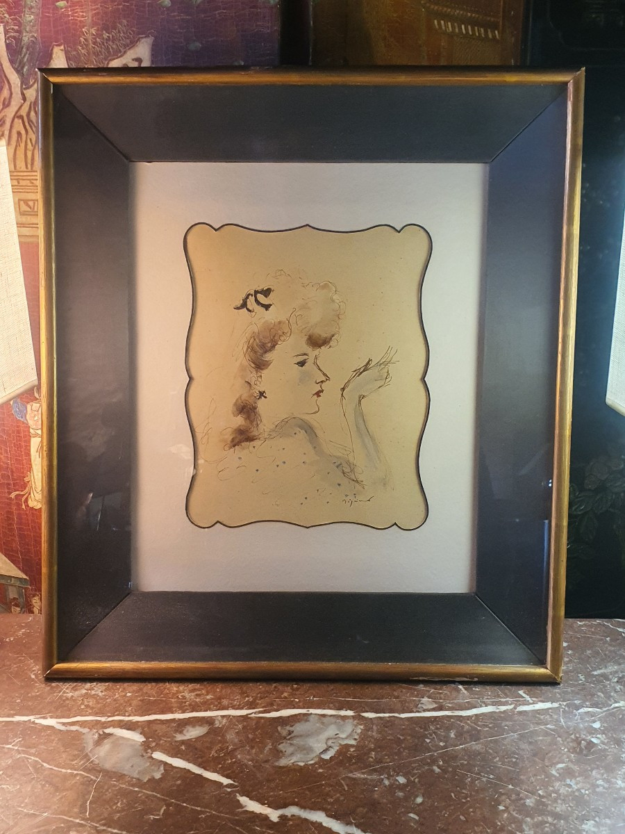 Tableau art déco portrait jeune femme Dignimont.