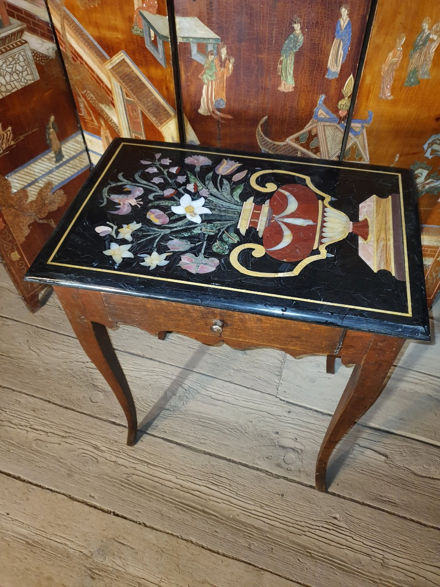 Louis XV Table, Marble Marquetry.