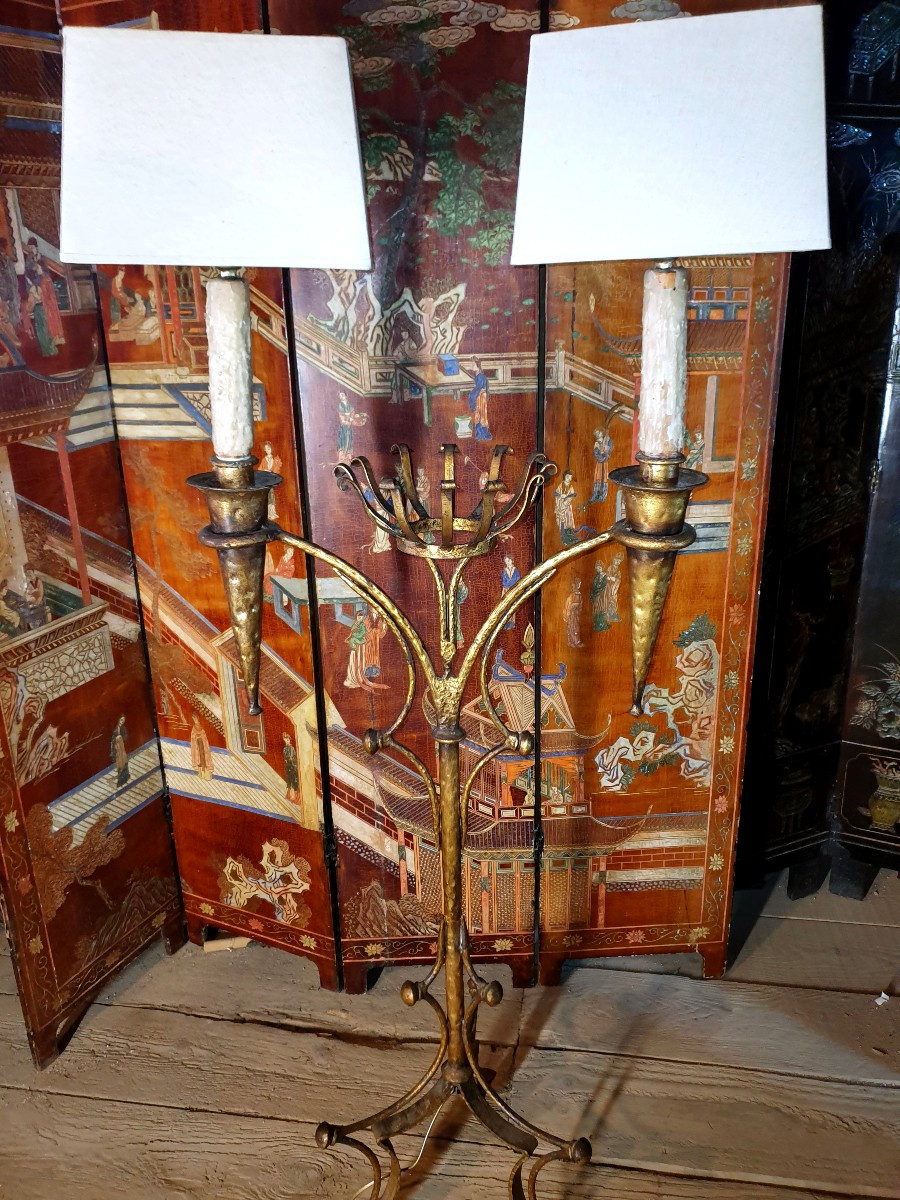 Gold Wrought Iron Floor Lamp. -photo-4