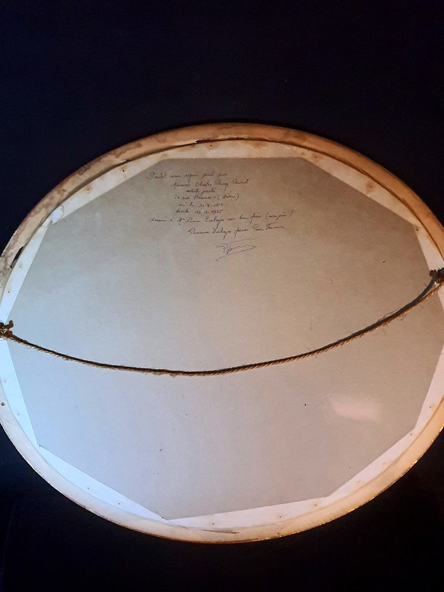 Tableau ovale jeune femme aux fleurs. -photo-2